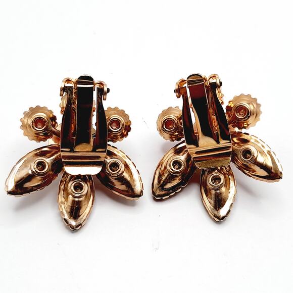 Vintage AB Rhinestone Pink Pearl Earrings Gold Tone Clip On Costume Jewelry - Picture 5 of 7